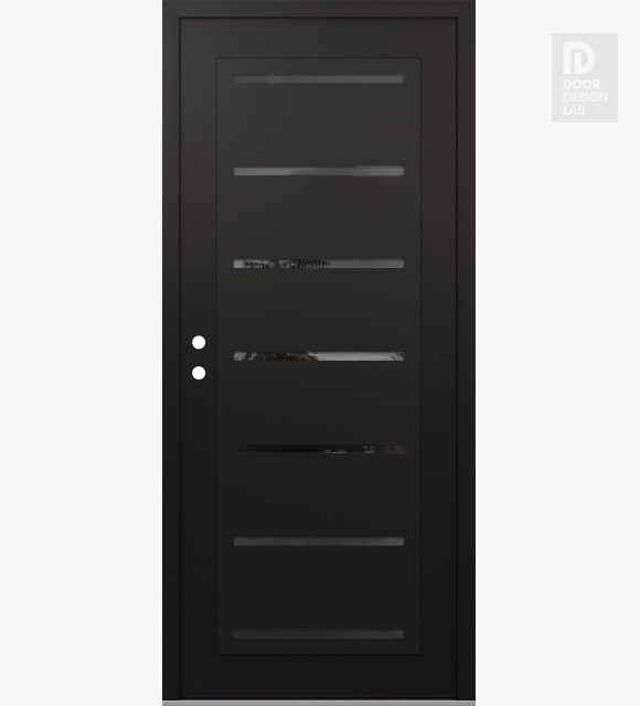 Modern Steel Front Door Diamond C11 36" x 80" black/black mirrored Glass Panel black RHI