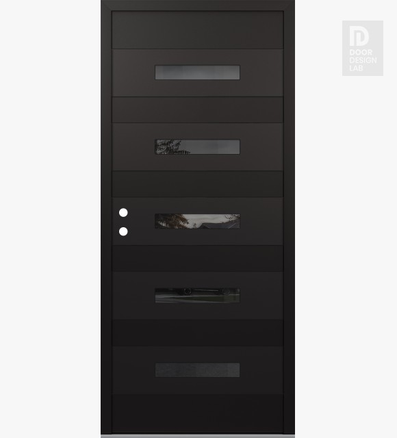 Modern Steel Front Door Diamond D9 36" x 80" black/black mirrored Glass Panel black RHI