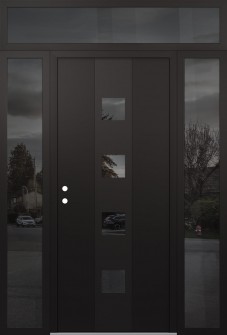 DIAMOND A12 64" X 96" BLACK/BLACK MIRRORED GLASS PANEL BLACK RHI WITH 2 SIDELITES AND TRANSOM MIRRORED GLASS