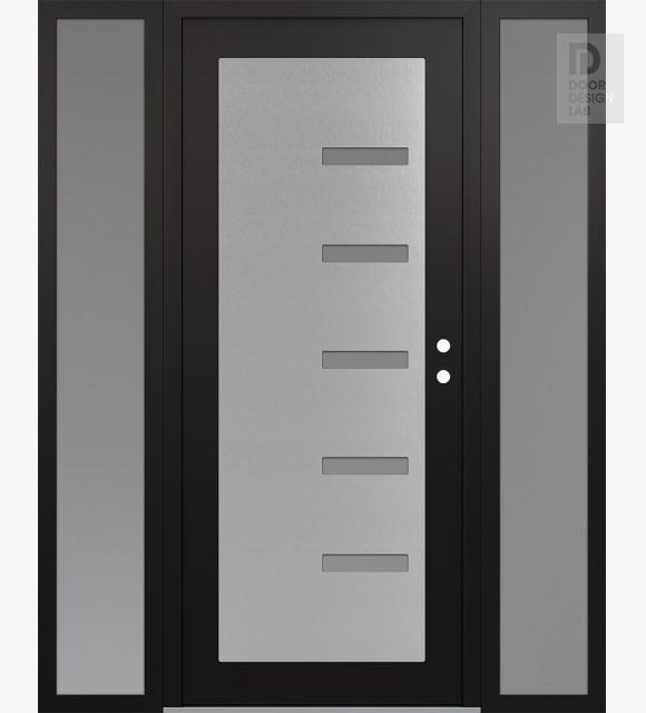 Modern Steel Front Door Diamond C8 68" x 80" black/white frosted Glass Panel stainless steel LHI with 2 Sidelites frosted Glass