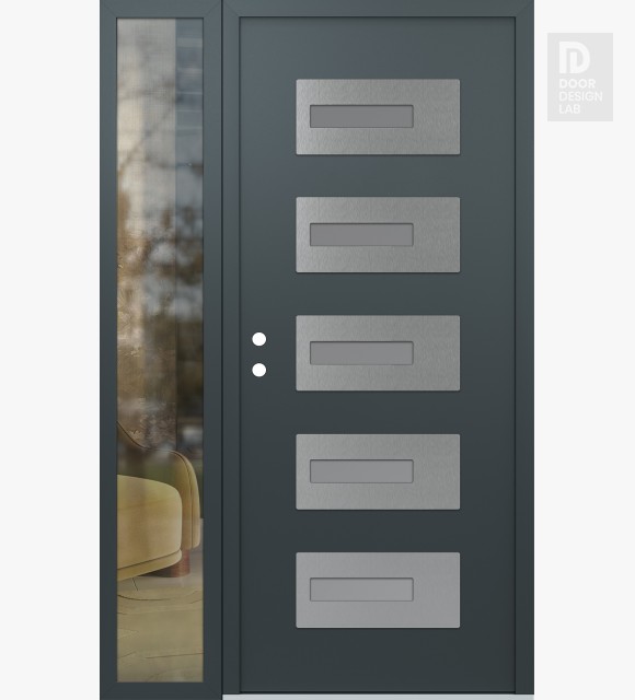 Modern Steel Front Door Diamond D6 48" x 80" anthracite/anthracite frosted Glass Panel stainless steel RHI with Sidelite clear Glass