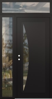 Diamond C13 52" x 96" black/black clear Glass Panel black RHI with Sidelite and Transom clear Glass