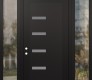 Modern Steel Front Door Diamond C8 64" x 96" black/white frosted Glass Panel black RHI with 2 Sidelites and Transom clear Glass