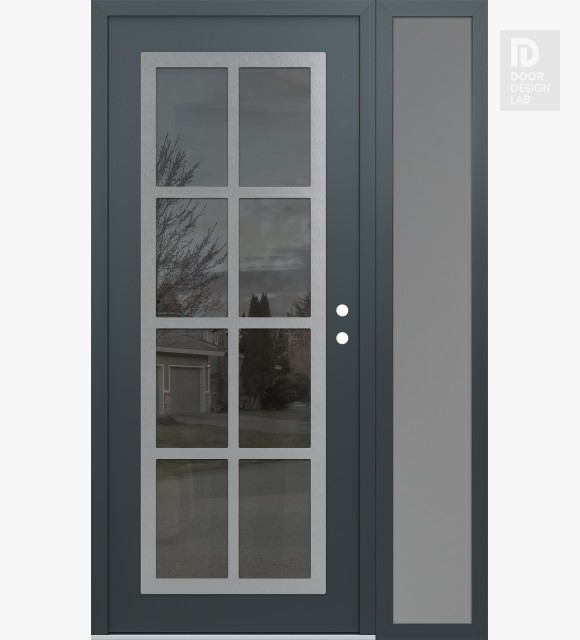 Modern Steel Front Door Diamond C16 50" x 80" anthracite/anthracite mirrored Glass Panel stainless steel LHI with Sidelite frosted Glass