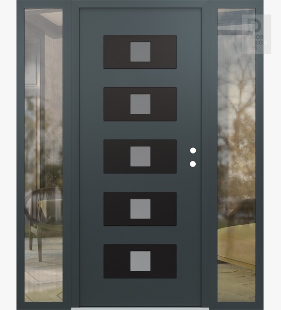 Modern Steel Front Door Diamond D8 60" x 80" anthracite/anthracite frosted Glass Panel black LHI with 2 Sidelites clear Glass