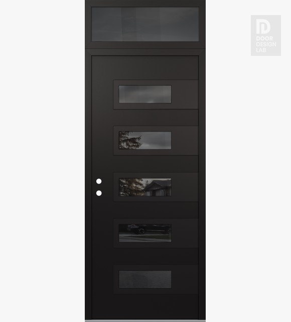 Modern Steel Front Door Diamond D3 36" x 96" black/black mirrored Glass Panel black RHI with Transom mirrored Glass