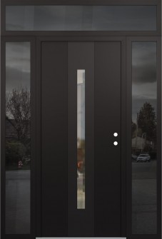 DIAMOND A2 64" X 96" BLACK/BLACK CLEAR GLASS PANEL BLACK LHI WITH 2 SIDELITES AND TRANSOM MIRRORED GLASS