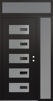 Diamond D7 50" x 96" black/black mirrored Glass Panel stainless steel LHI with Sidelite and Transom frosted Glass