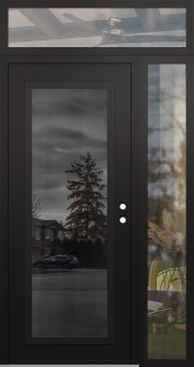 Diamond C1 48" x 96" black/black mirrored Glass Panel black LHI with Sidelite and Transom clear Glass