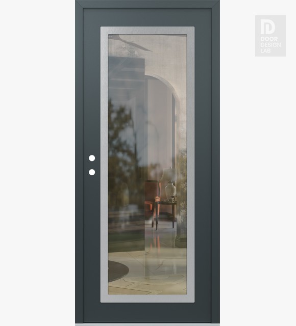 Modern Steel Front Door Diamond C1 36" x 80" anthracite/anthracite clear Glass Panel stainless steel RHI