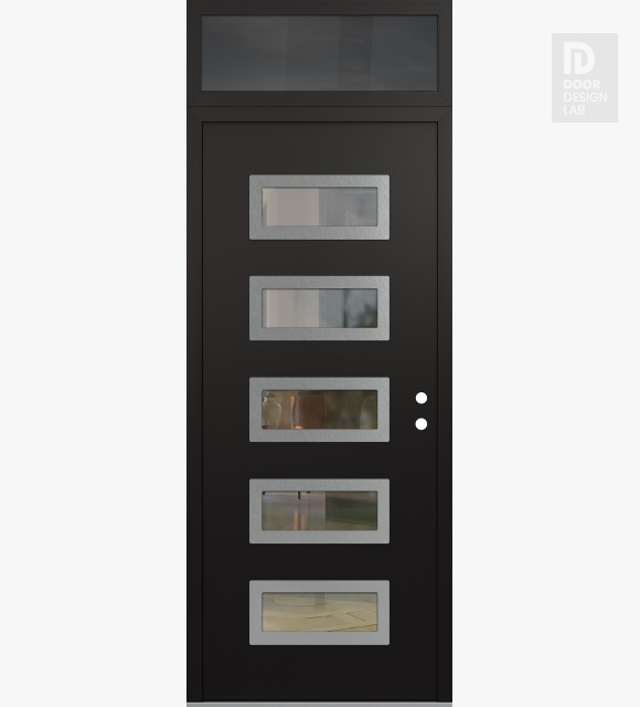 Modern Steel Front Door Diamond D1 36" x 96" black/black clear Glass Panel stainless steel LHI with Transom mirrored Glass