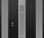 Modern Steel Front Door DIAMOND A9 68" X 96" BLACK/WHITE FROSTED GLASS PANEL STAINLESS STEEL RHI WITH 2 SIDELITES AND TRANSOM FROSTED GLASS