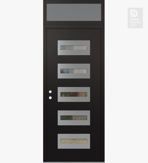 Modern Steel Front Door Diamond D4 36" x 96" black/black clear Glass Panel stainless steel RHI with Transom frosted Glass