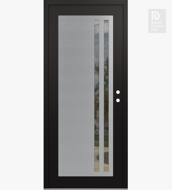 Modern Steel Front Door Diamond C6 36" x 80" black/black clear Glass Panel stainless steel LHI