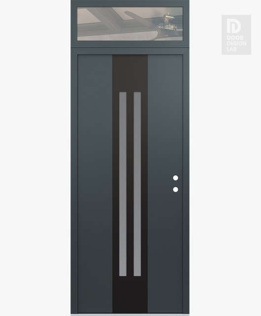 Modern Steel Front Door DIAMOND A8 36" X 96" ANTHRACITE/ANTHRACITE FROSTED GLASS PANEL BLACK LHI WITH TRANSOM CLEAR GLASS
