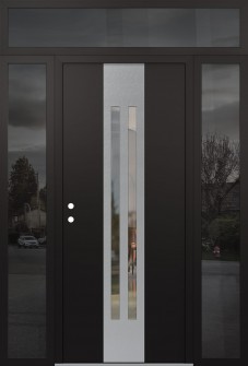 DIAMOND A8 60" X 96" BLACK/BLACK CLEAR GLASS PANEL STAINLESS STEEL RHI WITH 2 SIDELITES AND TRANSOM MIRRORED GLASS