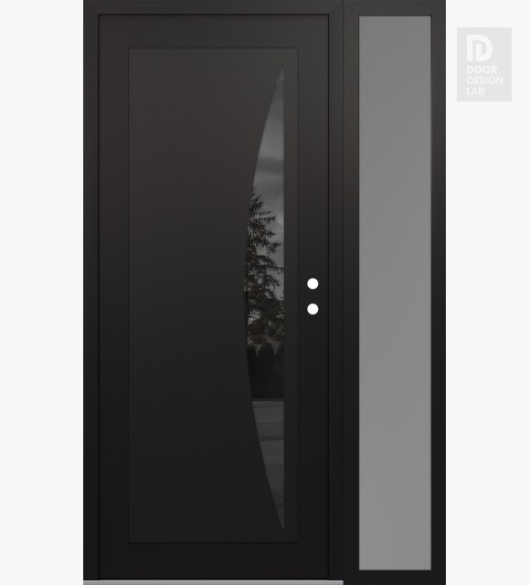 Modern Steel Front Door Diamond C13 48" x 80" black/black mirrored Glass Panel black LHI with Sidelite frosted Glass