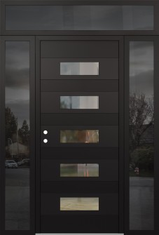 Diamond D5 68" x 96" black/black clear Glass Panel black RHI with 2 Sidelites and Transom mirrored Glass