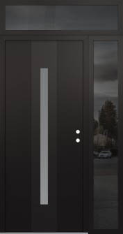 DIAMOND A2 48" X 96" BLACK/WHITE FROSTED GLASS PANEL BLACK LHI WITH SIDELITE AND TRANSOM MIRRORED GLASS