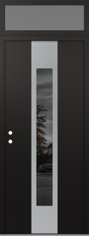 DIAMOND A1 36" X 96" BLACK/BLACK MIRRORED GLASS PANEL STAINLESS STEEL RHI WITH TRANSOM FROSTED GLASS