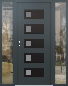 Diamond D2 64" x 80" anthracite/anthracite frosted Glass Panel black RHI with 2 Sidelites clear Glass