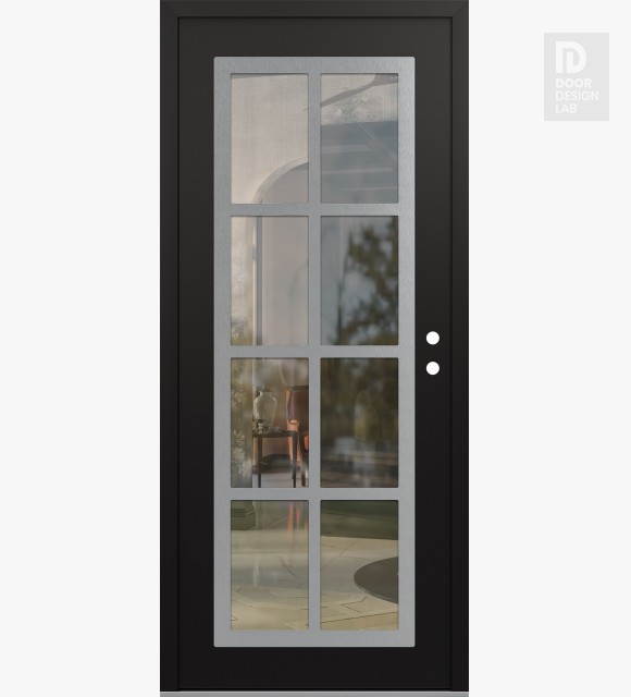 Modern Steel Front Door Diamond C16 36" x 80" black/black clear Glass Panel stainless steel LHI