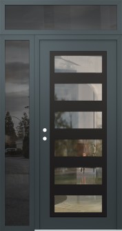 Diamond C9 48" x 96" anthracite/anthracite clear Glass Panel black RHI with Sidelite and Transom mirrored Glass