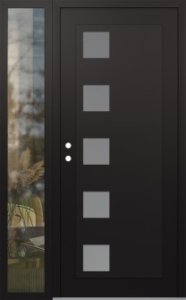 Diamond C5 52" x 80" black/white frosted Glass Panel black RHI with Sidelite clear Glass