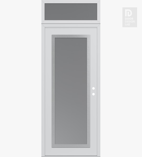 Modern Steel Front Door Diamond C1 36" x 96" white/white frosted Glass Panel stainless steel LHI with Transom frosted Glass
