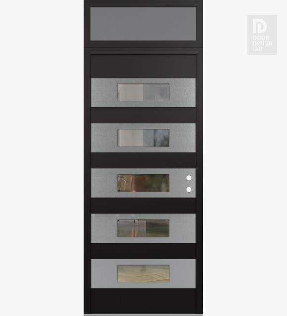 Modern Steel Front Door Diamond D5 36" x 96" black/black clear Glass Panel stainless steel LHI with Transom frosted Glass