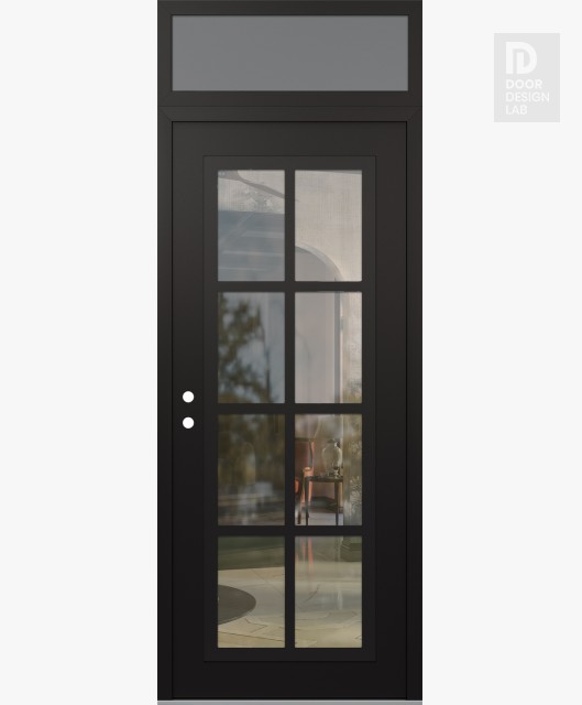 Modern Steel Front Door Diamond C16 36" x 96" black/black clear Glass Panel black RHI with Transom frosted Glass