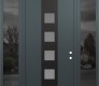 Modern Steel Front Door DIAMOND A13 60" X 96" ANTHRACITE/ANTHRACITE FROSTED GLASS PANEL BLACK LHI WITH 2 SIDELITES AND TRANSOM MIRRORED GLASS