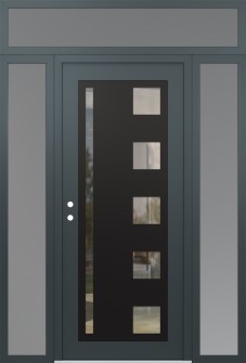 Diamond C3 68" x 96" anthracite/anthracite clear Glass Panel black RHI with 2 Sidelites and Transom frosted Glass