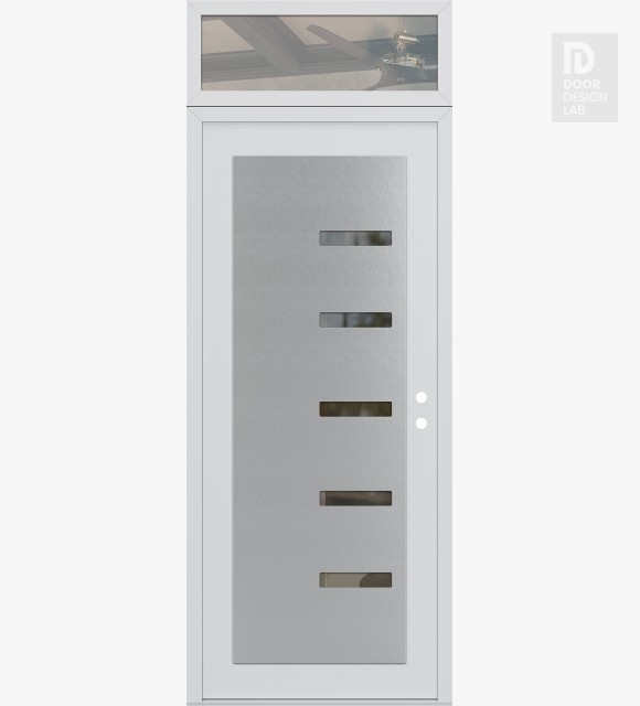 Modern Steel Front Door Diamond C8 36" x 96" white/white clear Glass Panel stainless steel LHI with Transom clear Glass