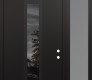 Modern Steel Front Door DIAMOND A1 50" X 96" BLACK/BLACK MIRRORED GLASS PANEL BLACK LHI WITH SIDELITE AND TRANSOM FROSTED GLASS