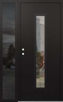 DIAMOND A11 48" X 80" BLACK/BLACK CLEAR GLASS PANEL BLACK RHI WITH SIDELITE MIRRORED GLASS