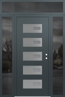 Diamond D7 64" x 96" anthracite/anthracite frosted Glass Panel stainless steel LHI with 2 Sidelites and Transom mirrored Glass