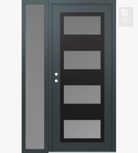 Modern Steel Front Door Diamond C2 52" x 80" anthracite/anthracite frosted Glass Panel black RHI with Sidelite frosted Glass