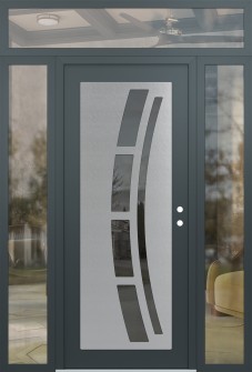 Diamond C12 68" x 96" anthracite/anthracite mirrored Glass Panel stainless steel LHI with 2 Sidelites and Transom clear Glass