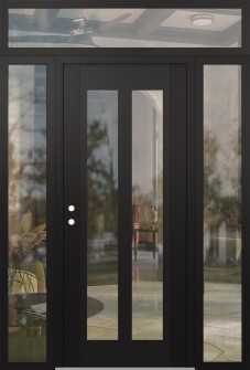 Diamond C14 68" x 96" black/black clear Glass Panel black RHI with 2 Sidelites and Transom clear Glass