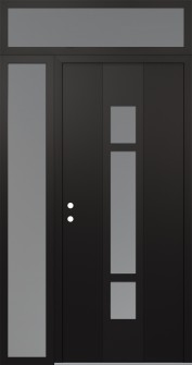 DIAMOND A9 52" X 96" BLACK/WHITE FROSTED GLASS PANEL BLACK RHI WITH SIDELITE AND TRANSOM FROSTED GLASS