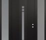 Modern Steel Front Door DIAMOND A4 64" X 96" BLACK/WHITE FROSTED GLASS PANEL BLACK LHI WITH 2 SIDELITES AND TRANSOM FROSTED GLASS