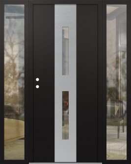 DIAMOND A6 64" X 80" BLACK/BLACK CLEAR GLASS PANEL STAINLESS STEEL RHI WITH 2 SIDELITES CLEAR GLASS