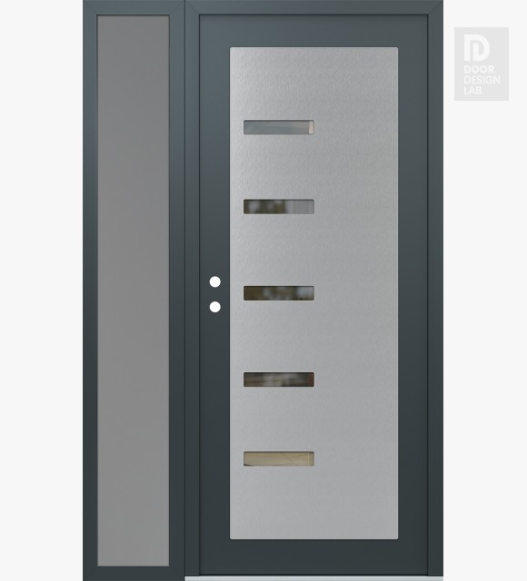 Modern Steel Front Door Diamond C8 52" x 80" anthracite/anthracite clear Glass Panel stainless steel RHI with Sidelite frosted Glass