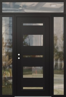 Diamond C10 68" x 96" black/black clear Glass Panel black RHI with 2 Sidelites and Transom clear Glass