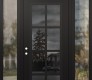 Modern Steel Front Door Diamond C16 64" x 96" black/black mirrored Glass Panel black RHI with 2 Sidelites and Transom clear Glass