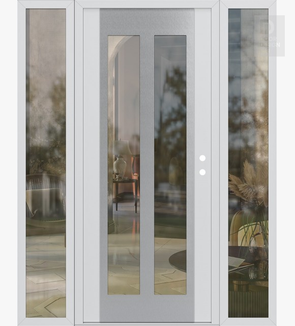 Modern Steel Front Door Diamond C14 60" x 80" white/white clear Glass Panel stainless steel LHI with 2 Sidelites clear Glass