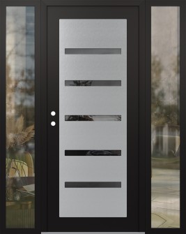 Diamond C7 68" x 80" black/black mirrored Glass Panel stainless steel RHI with 2 Sidelites clear Glass