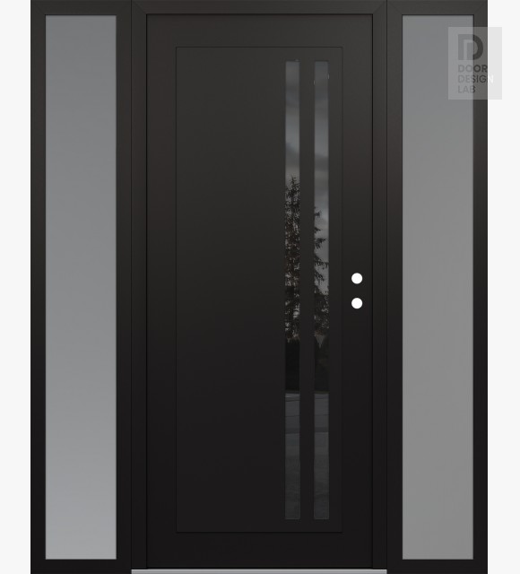 Modern Steel Front Door Diamond C6 60" x 80" black/black mirrored Glass Panel black LHI with 2 Sidelites frosted Glass