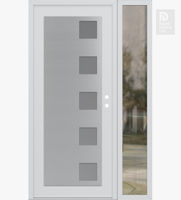 Modern Steel Front Door Diamond C5 52" x 80" white/white frosted Glass Panel stainless steel LHI with Sidelite clear Glass
